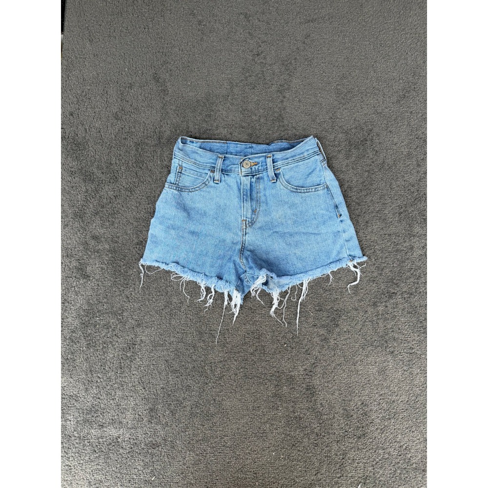 Levis Light Wash High Rise Frayed Hem Denim Cut Off Shorts Size 26 W26